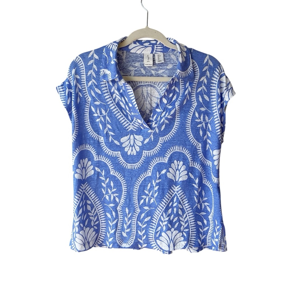 Joie Blue and White Short Sleeve V-Neck Tee